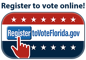Register to vote online button - takes user to registertovoteflorida.gov